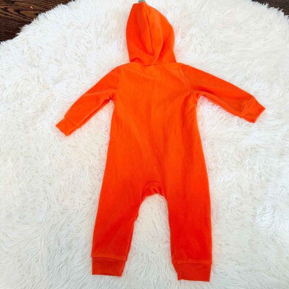 Carter's Baby 9M Pumpkin Fleece Jumpsuit Halloween Costume Orange Hooded Romper - Picture 6 of 8